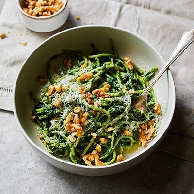Spaghetti with Cavolo Nero Sauce, Parmesan & Walnuts Recipe