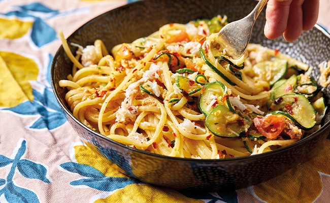 Crab Linguine with Courgette, Lemon Zest & Chilli Recipe