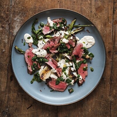 Wine Club by Majestic Recipe | Venison Loin with Charred Spring Onions, Horseradish Cream, Onion Ash & Gremolata