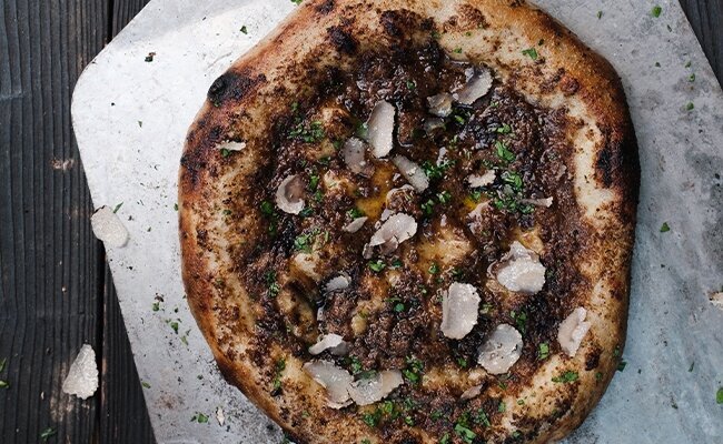 Wood-fired Flatbread with Wild Mushroom Butter & Black Truffle