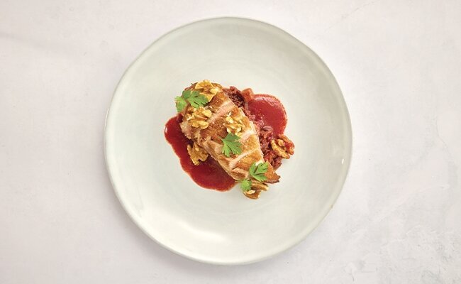 Wine Club by Majestic Recipe | Roast duck breast with spiced red cabbage & roasted walnuts