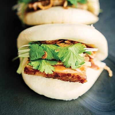 Five-Spice Roast Pork Bao Bun with Hoisin Sauce, Cucumber & Spring Onions Recipe