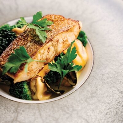 Wine Club by Majestic Recipe | Hake with Mussels & Brassica Leaves